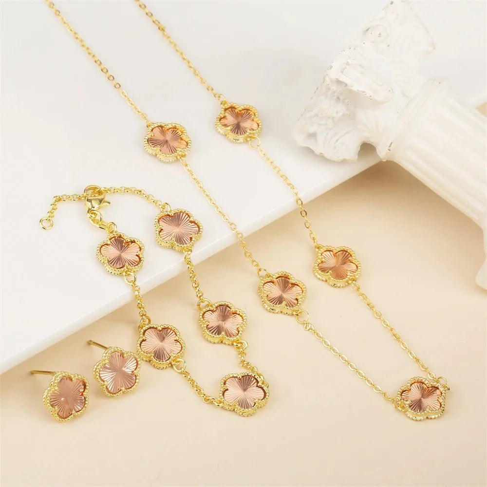 Five-Leaf Flower Jewelry Set – Bracelet & Necklace for Women