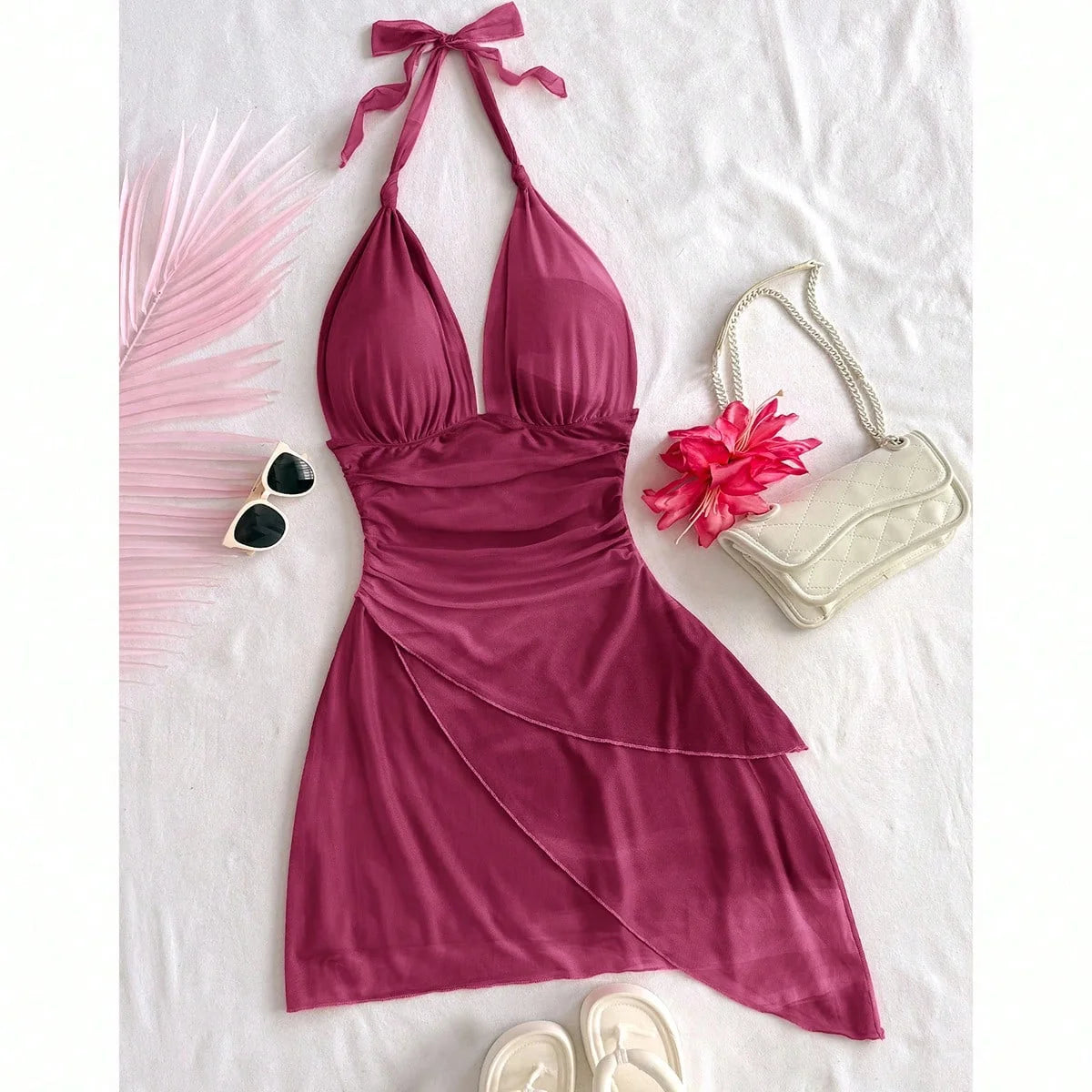 Chiffon Sleeveless Deep V Backless Mini Dress