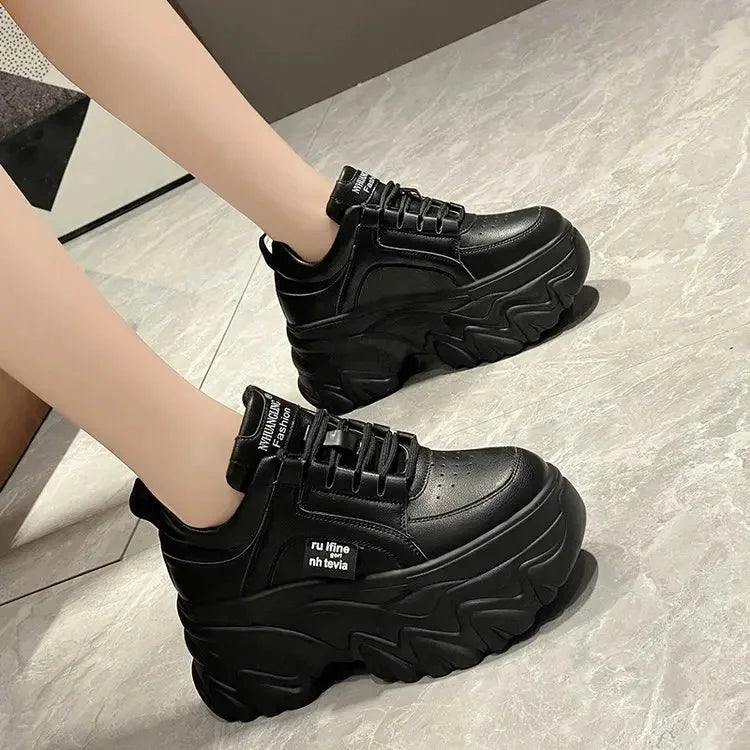 Rimocy Chunky White & Black Platform Sneakers for Women