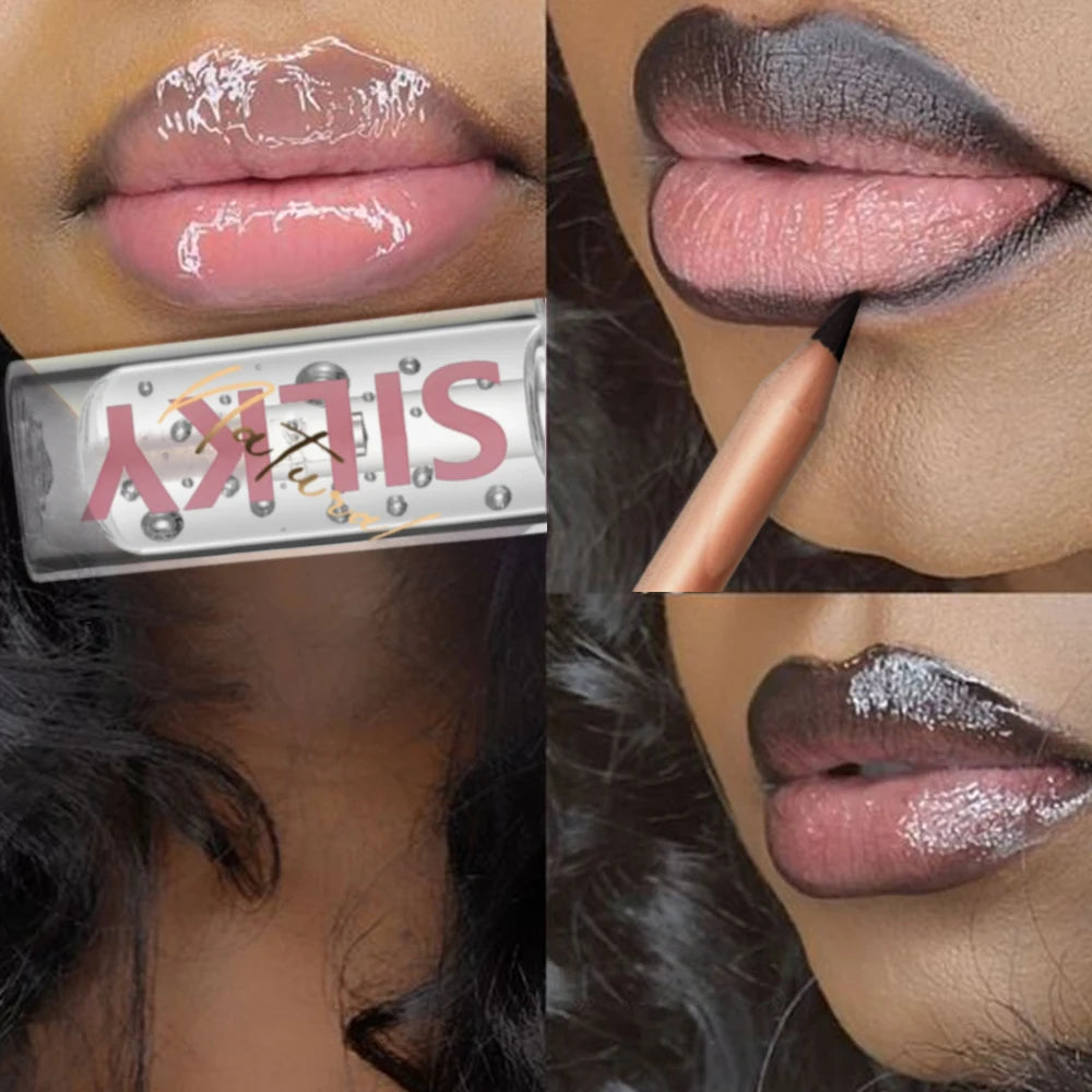 Black Lip Liner & Clear Lip Gloss – Waterproof, Long-Lasting, Sexy Look