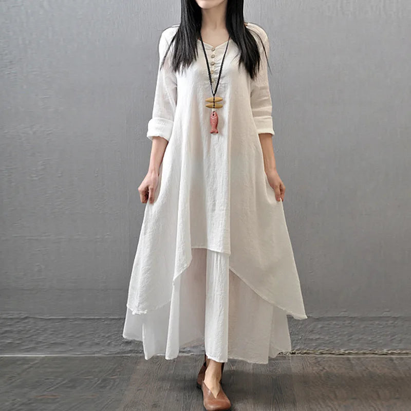Spring Autumn New Two-piece Illusion Long Dress
