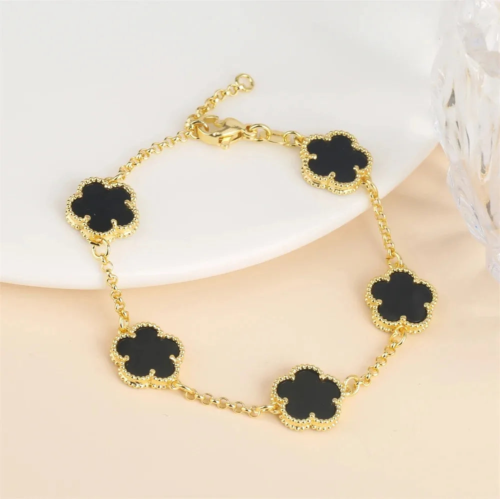 Five-Leaf Flower Jewelry Set – Bracelet & Necklace for Women