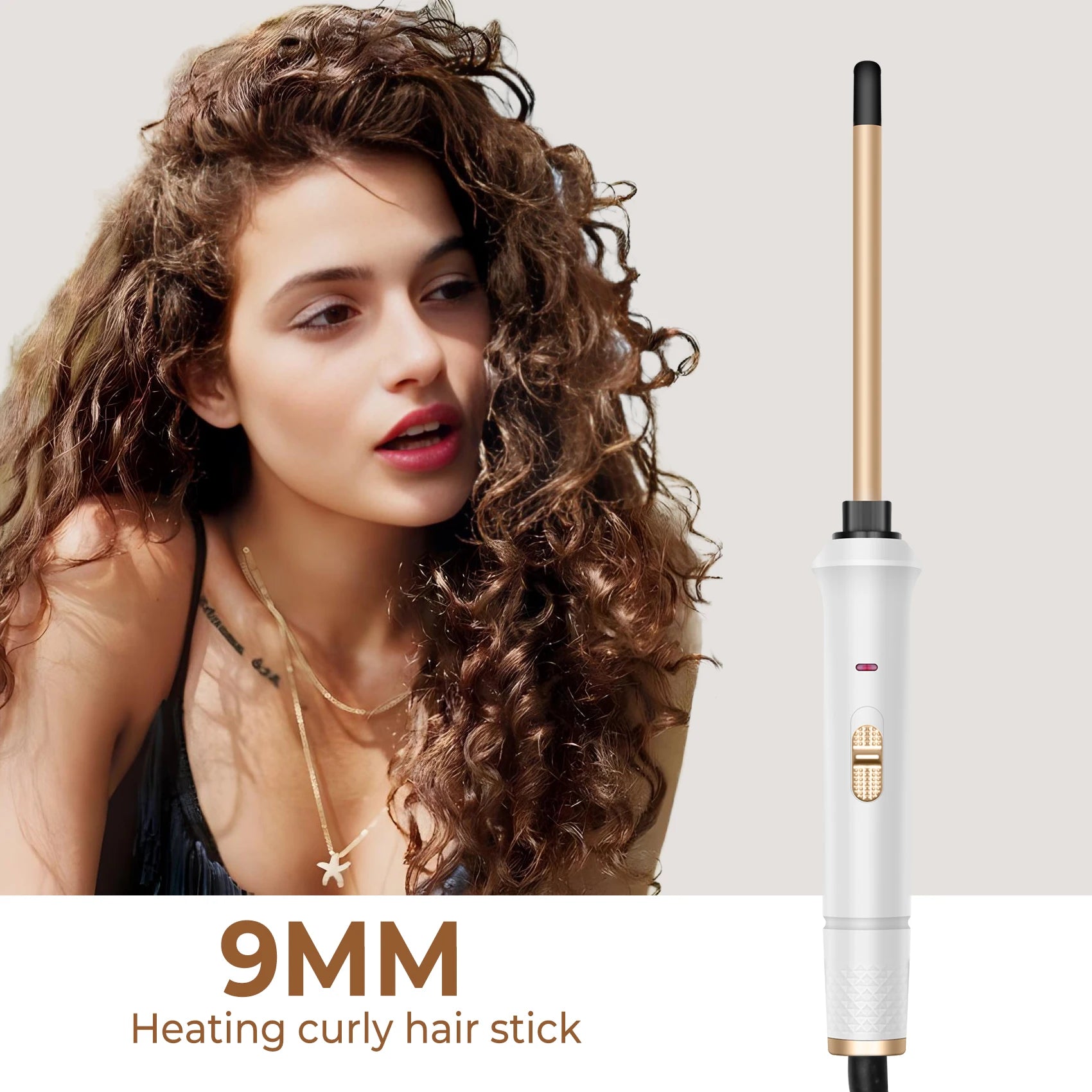 9mm Hair Curling Wand – Ceramic, Electric, Professional Curler, Salon Styling Tool