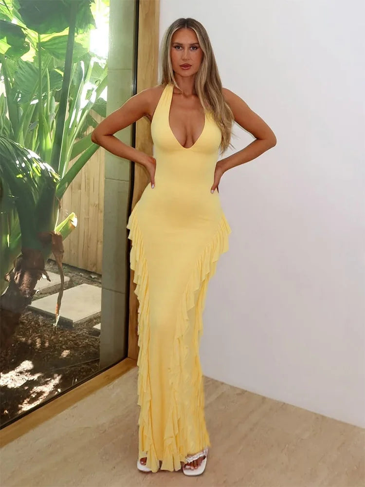 Summer Yellow Backless Camisole Dress