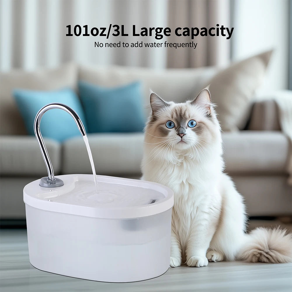 Pet Water Fountain 3L – LED, Ultra-Quiet, Filtered, Smart Automatic Dispenser for Cats