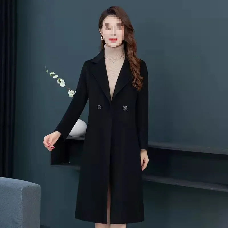 Manteau Femme Grande Taille Mi-Long – Laine, Coupe Ample, Style Coréen, Printemps/Automne, Polyester Épaissi