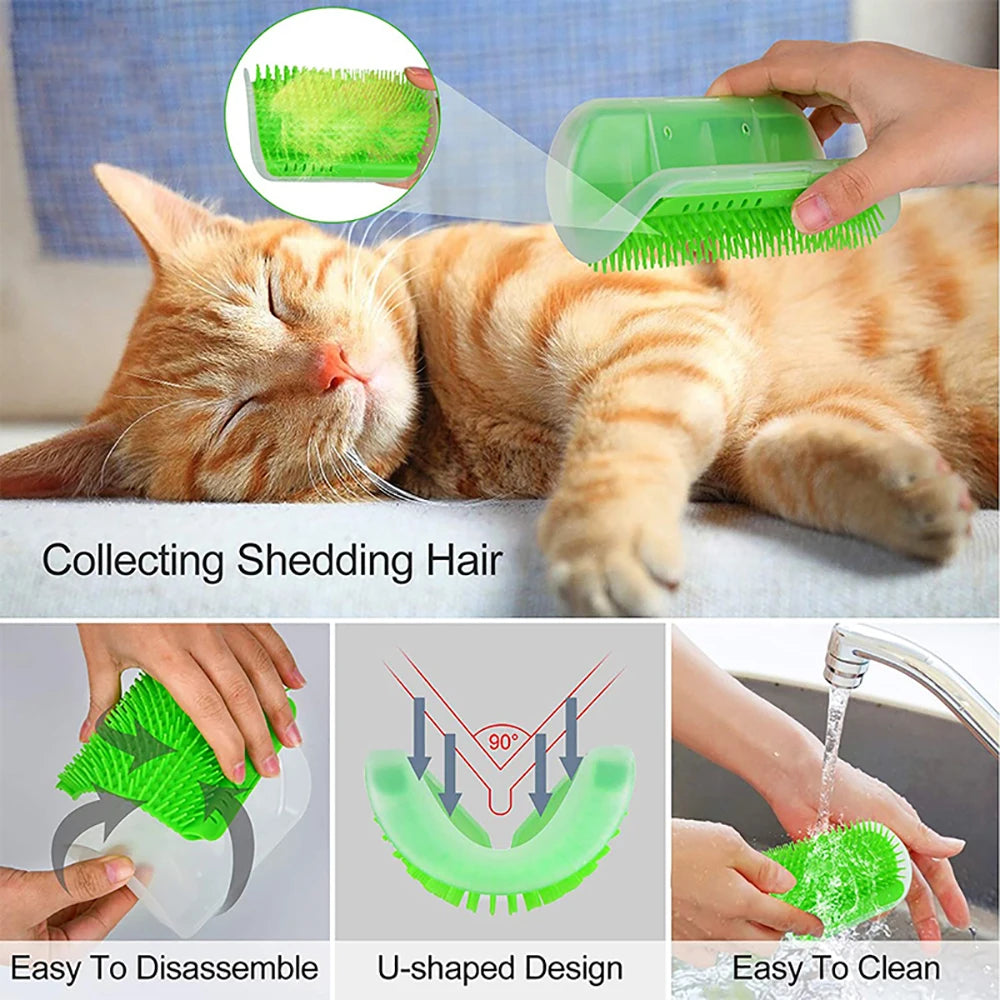 Cat Corner Brush – Hair Removal, Removable Scratcher, Grooming Comb