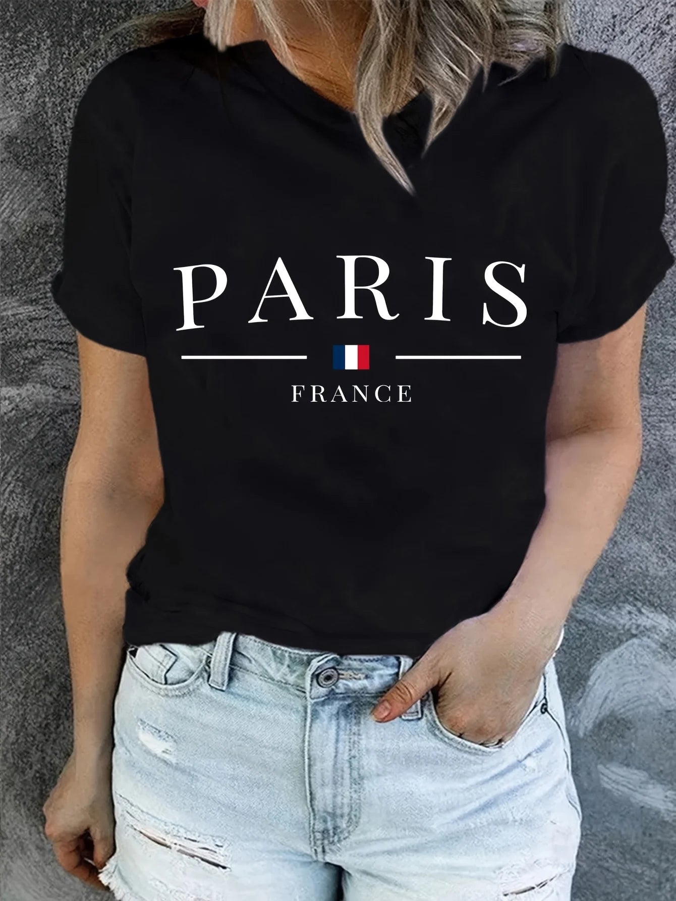 PARIS France Women's Casual Crew Neck T-Shirt – Geometric Pattern, Soft Summer Wear
