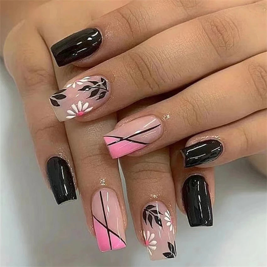 24pcs Wine Red Glitter Gradient Press-On Nails