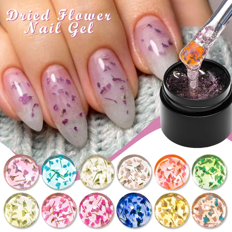 5ml Pink Dried Flower Gel Polish – Semi-Permanent, UV Soak-Off, Fairy Nail Art