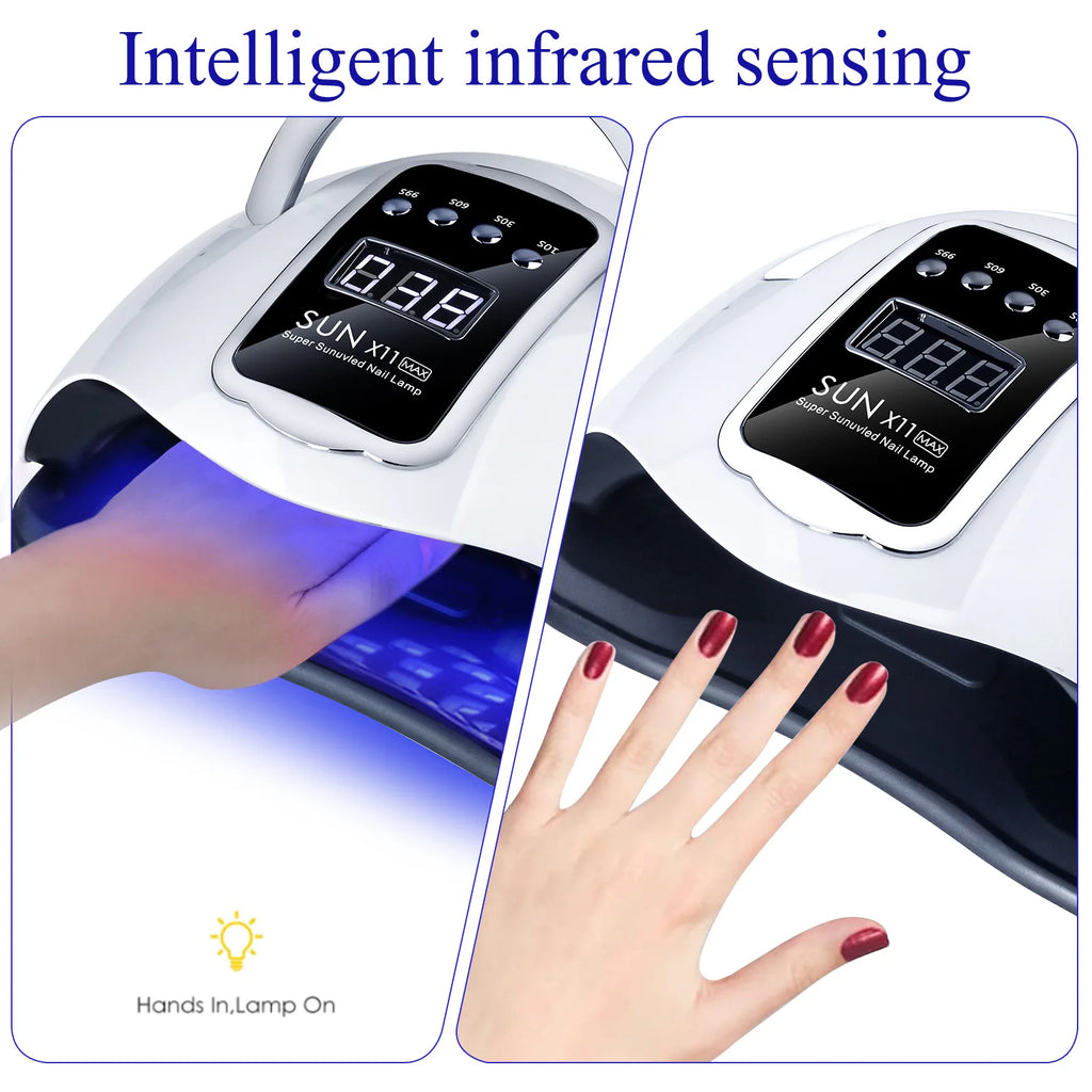280W UV LED Nail Lamp X11 – Smart Sensor, Fast 30s Gel Curing, Portable for Salon & Home
