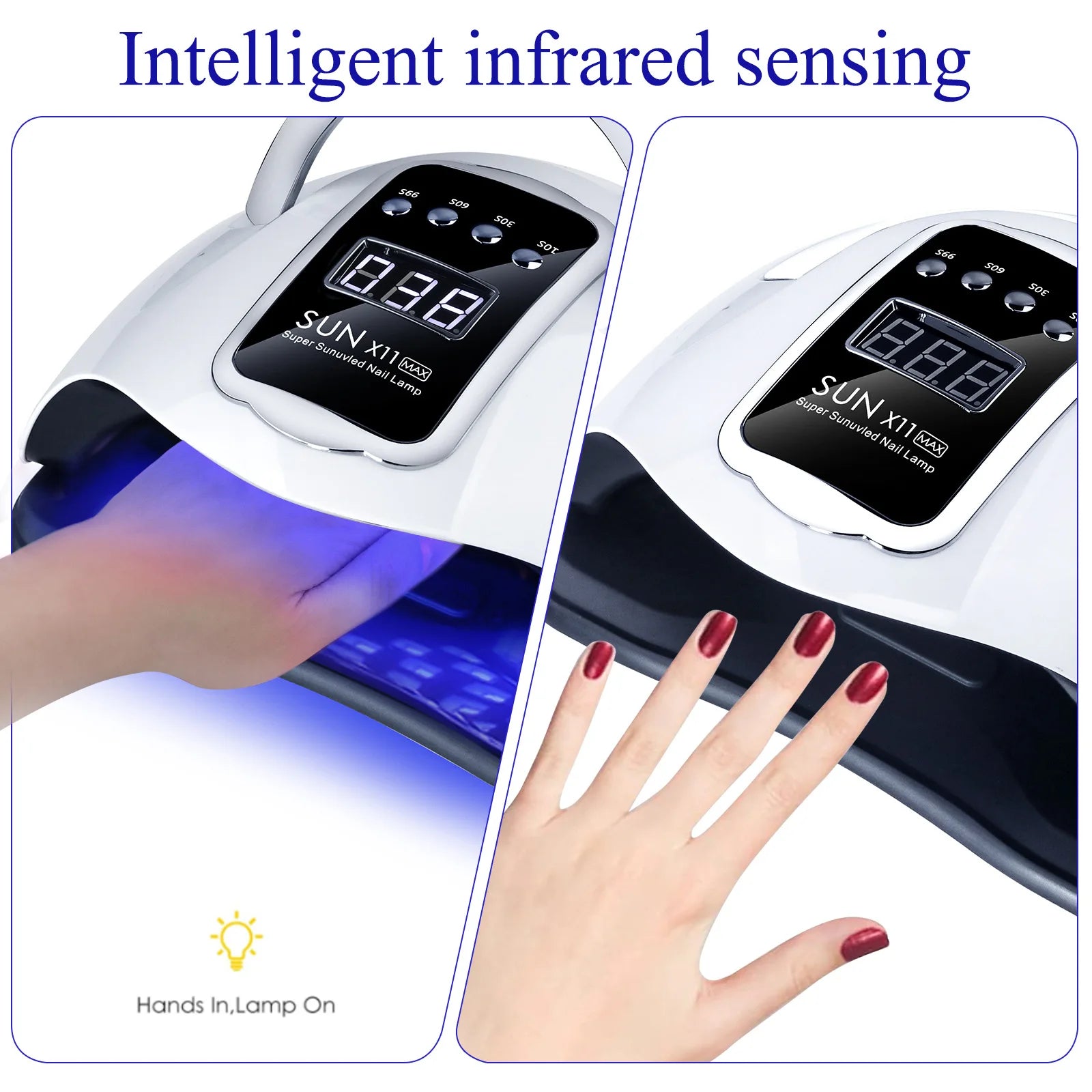 280W UV LED Nail Lamp X11 – Smart Sensor, Fast 30s Gel Curing, Portable for Salon & Home