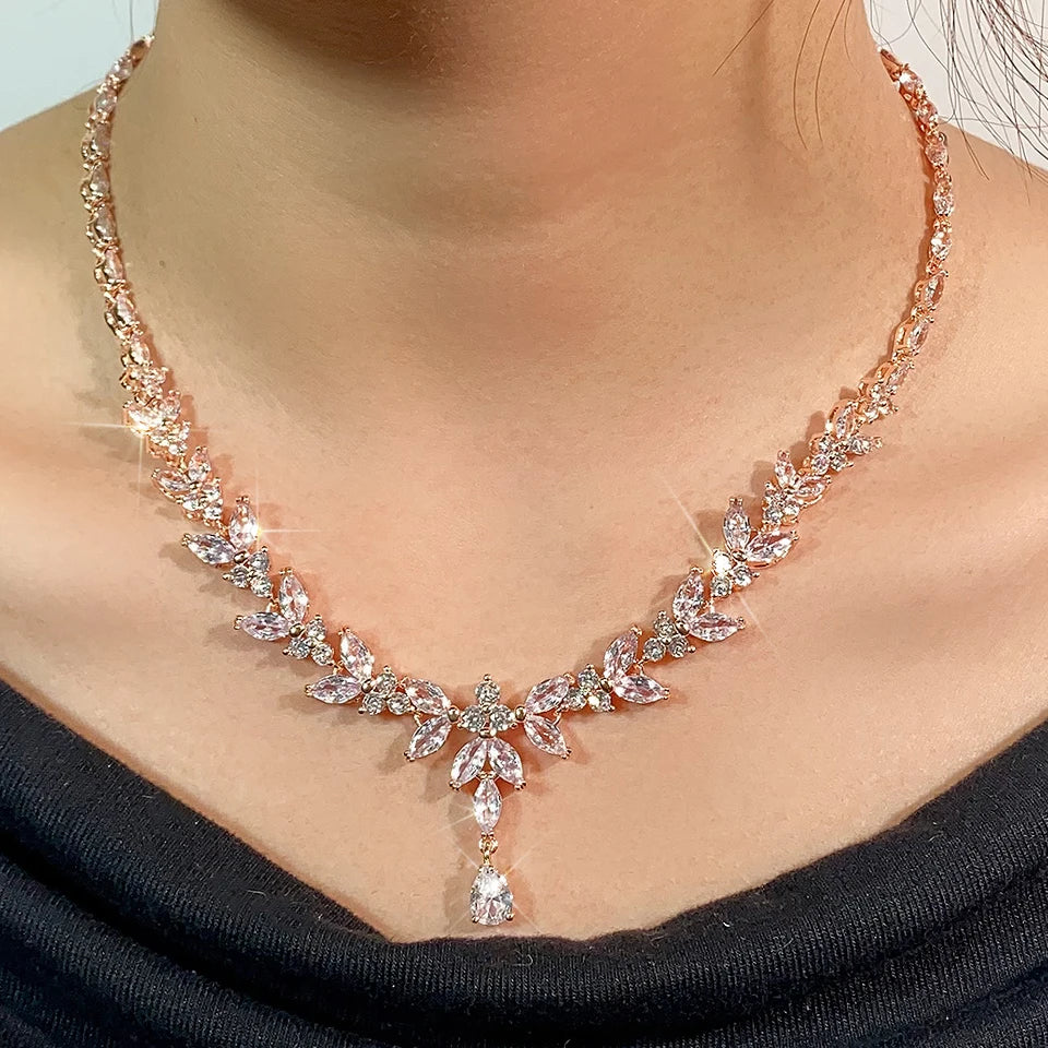 ZAKOL Luxury Cubic Zirconia Earrings & Necklace Set