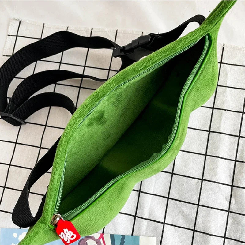 Edamame Pea Plush Shoulder Bag – Fun Creative Women’s Messenger Bag