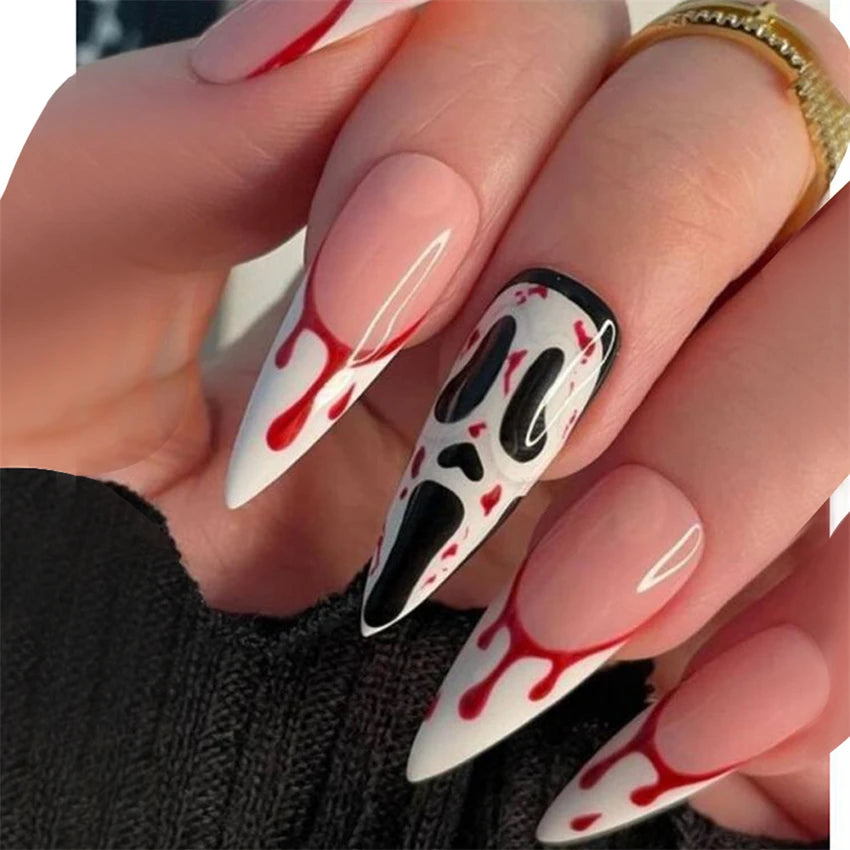 24pcs Wine Red Glitter Gradient Press-On Nails