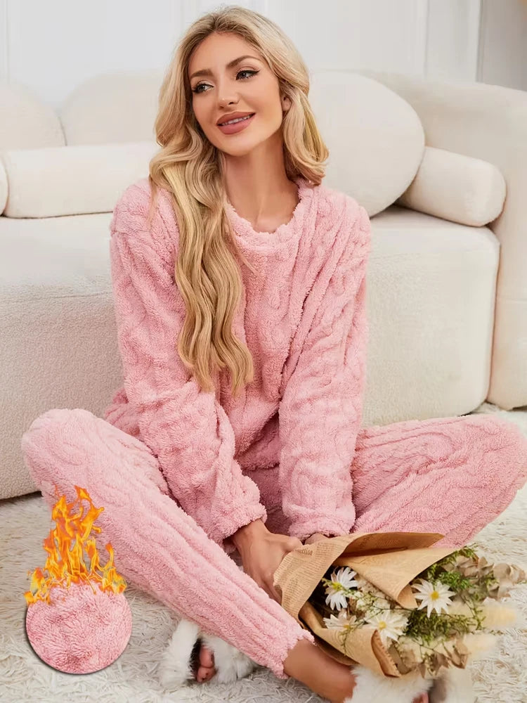 Women’s Autumn-Winter Fleece Pajama Set – Long Sleeve & Pants