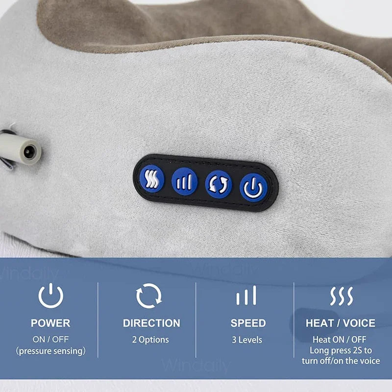 Electric Neck Massager – 3D Shiatsu, Heat & Vibration, U-Shaped Pillow, Shoulder & Cervical Pain Relief