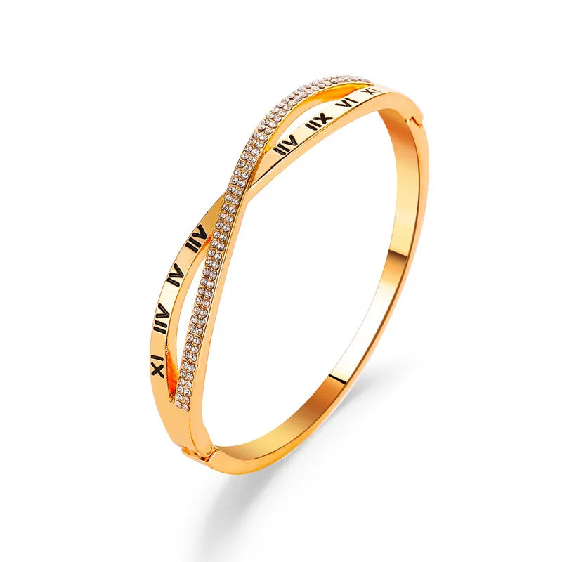 Classic Roman Numeral Cross Rhinestone Bracelet for Women