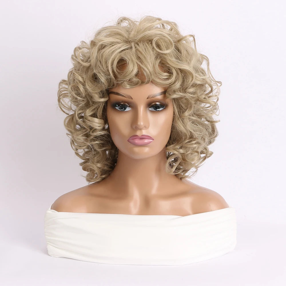 Light Gold Wig – Short Curly, Synthetic, Heat-Resistant, Daily & Party Use