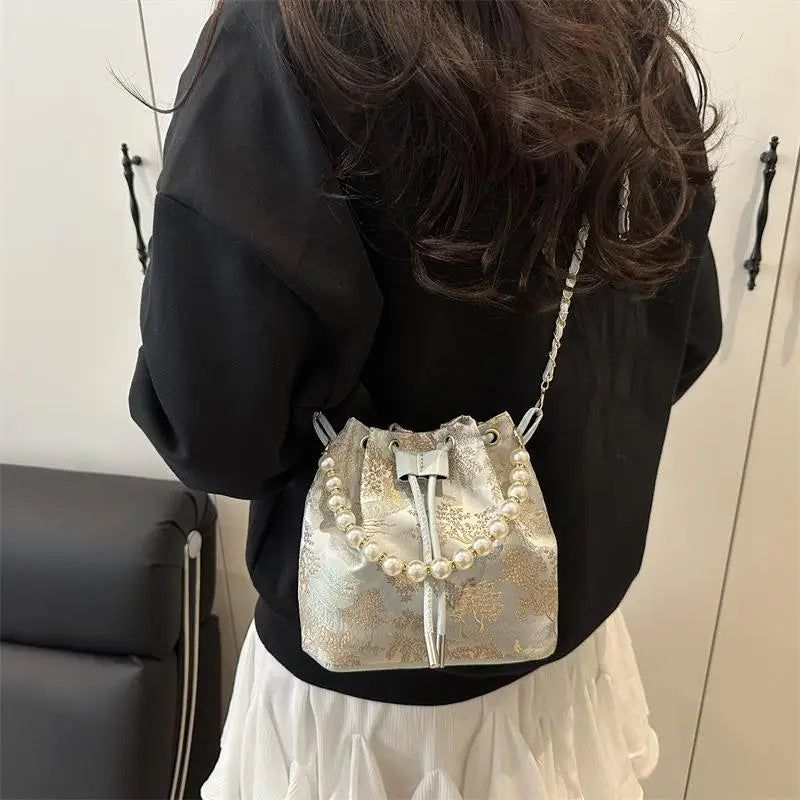 Pearl Bucket Shoulder Bag – Fashion Women’s Crossbody Handbag