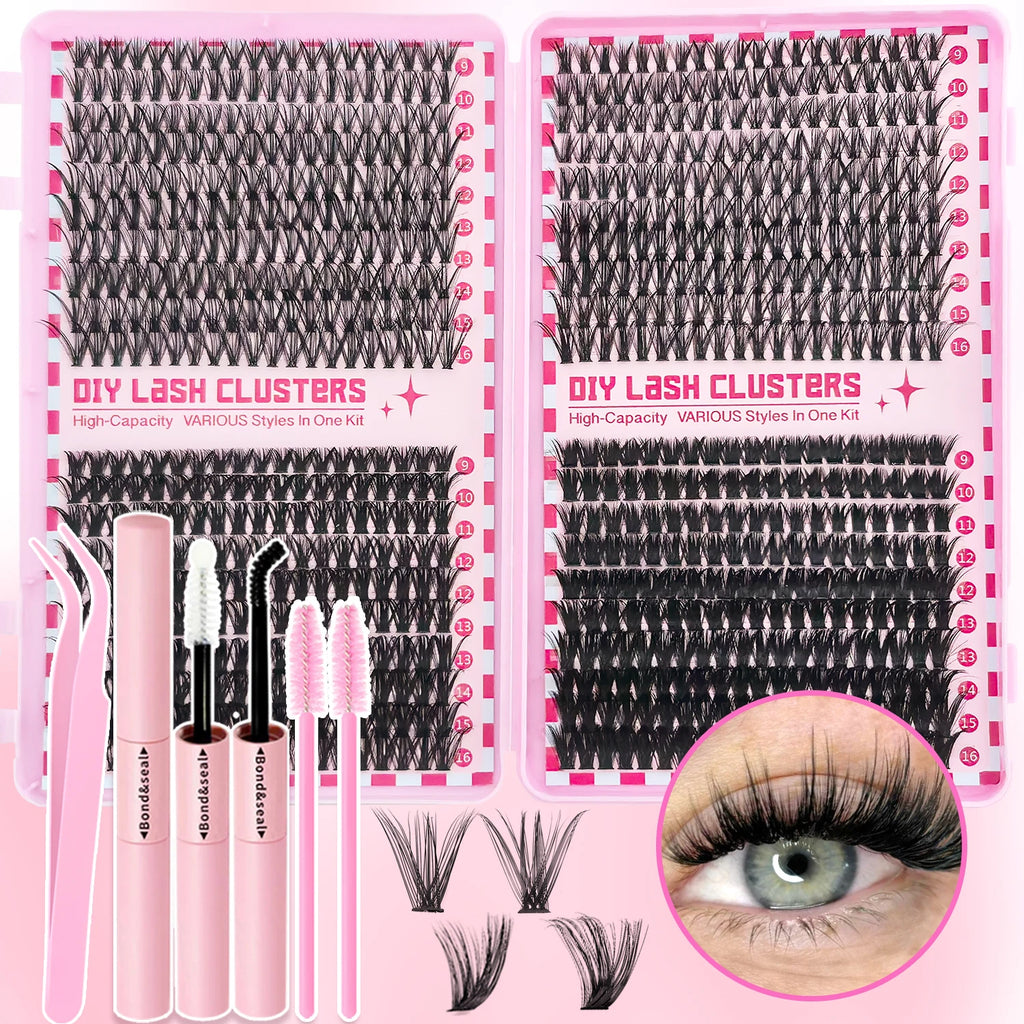 Cluster Lashes Kit – 320/600/790PCS, Mixed Lengths, Daily & Party Use