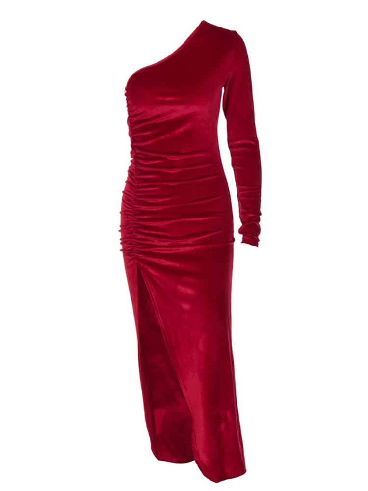 Women’s Velvet Long Sleeve Bodycon Midi Dress
