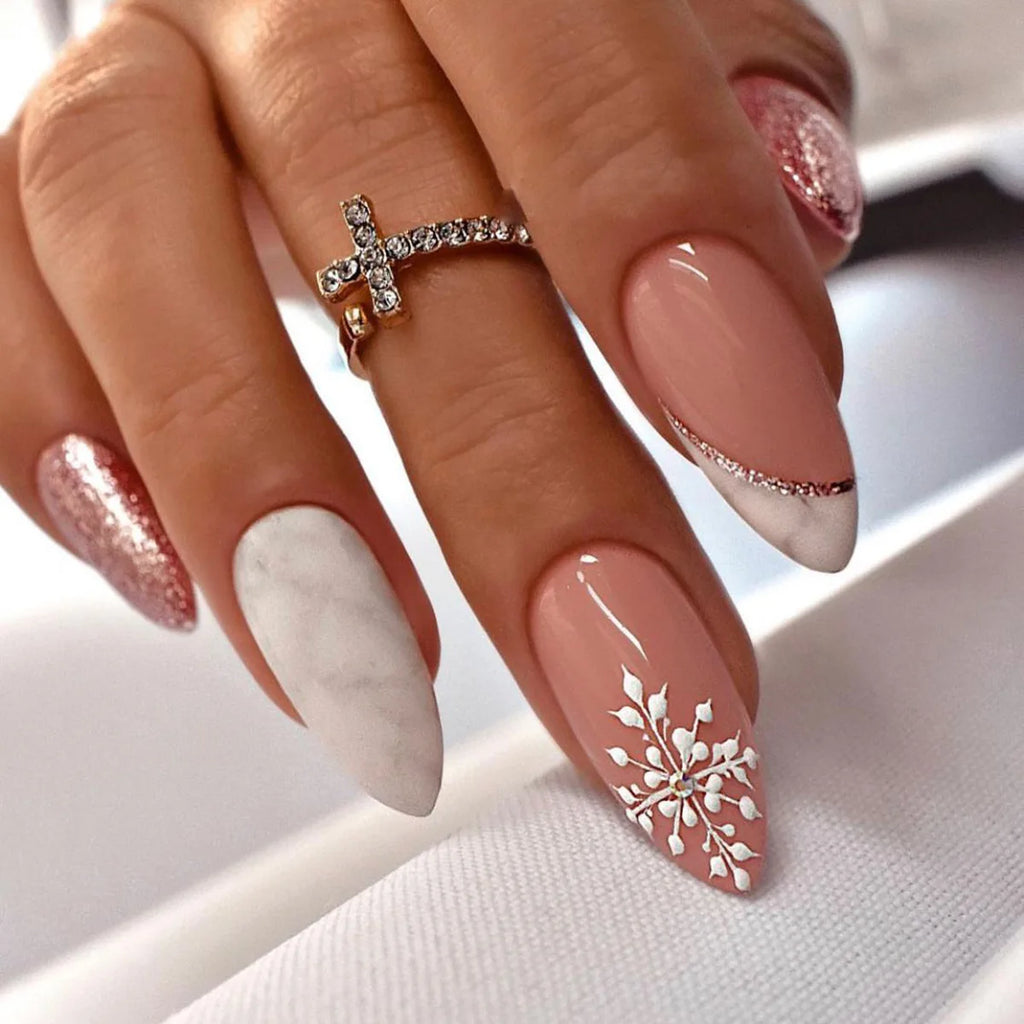 Medium Acrylic Almond Fake Nails – Removable Press-On, French Style, Europe/USA Design