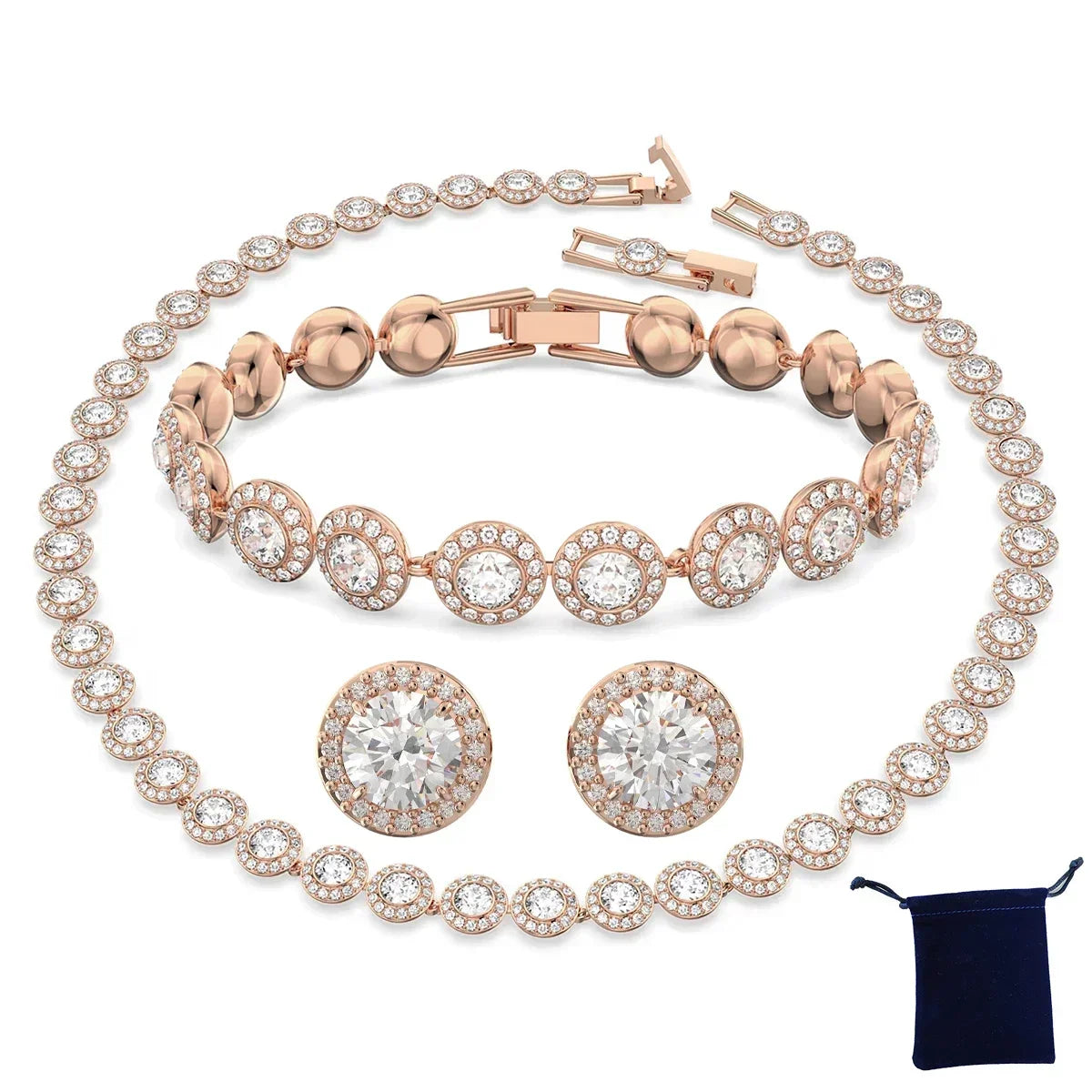 Women's Classic Diamond Round Crystal Necklace Set – S925 Silver