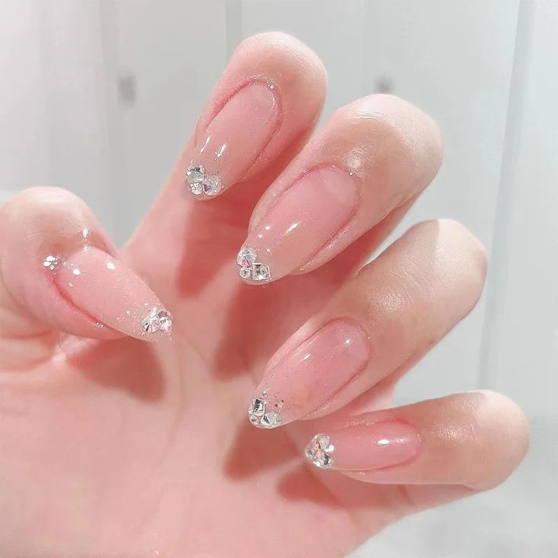 Medium Acrylic Almond Fake Nails – Removable Press-On, French Style, Europe/USA Design