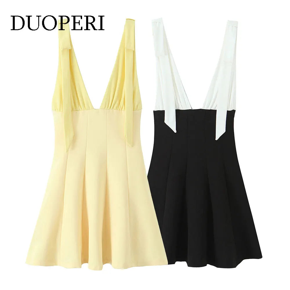 DUOPERI Women Summer Patchwork A-Line Mini Dress