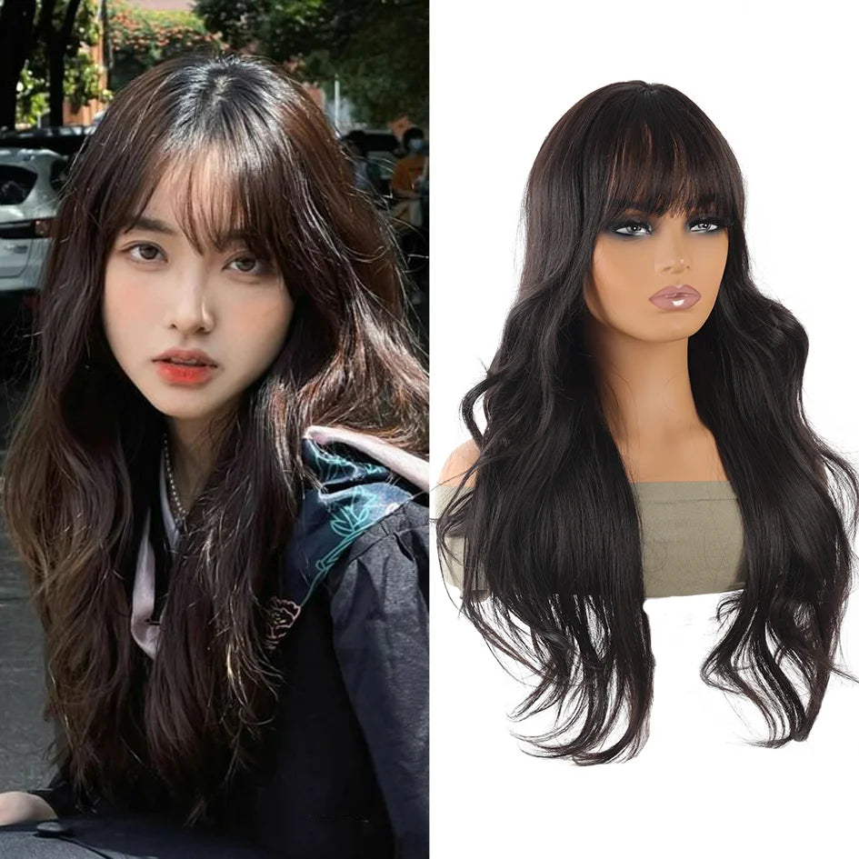Synthetic Wig – Long Straight & Curly Hair, Bangs, Ponytail, Braids, Halloween/Christmas Gift