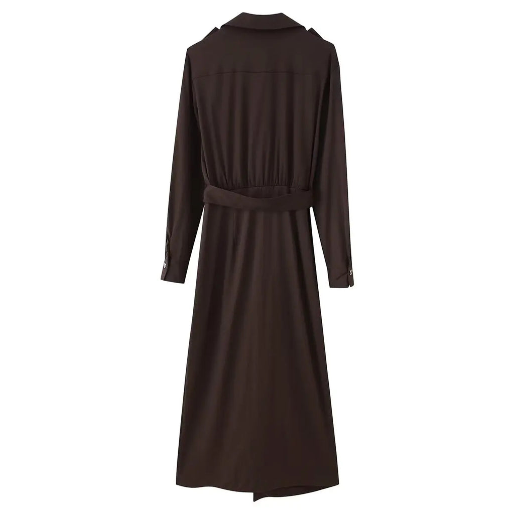 Belted Midi Dress Vintage Long Sleeve