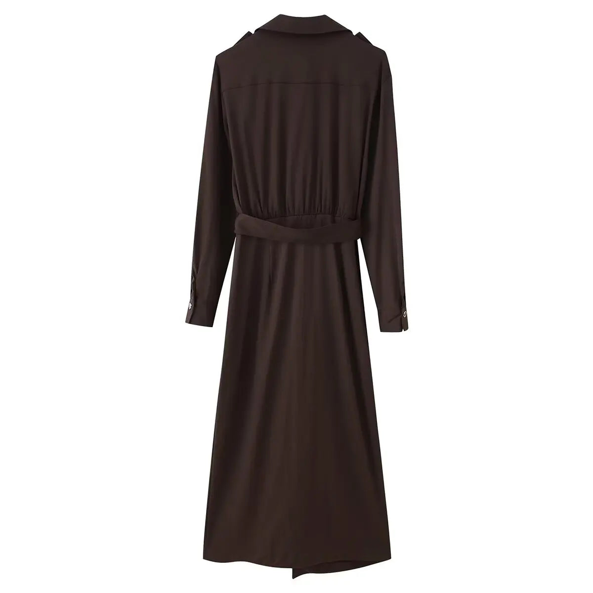 Belted Midi Dress Vintage Long Sleeve