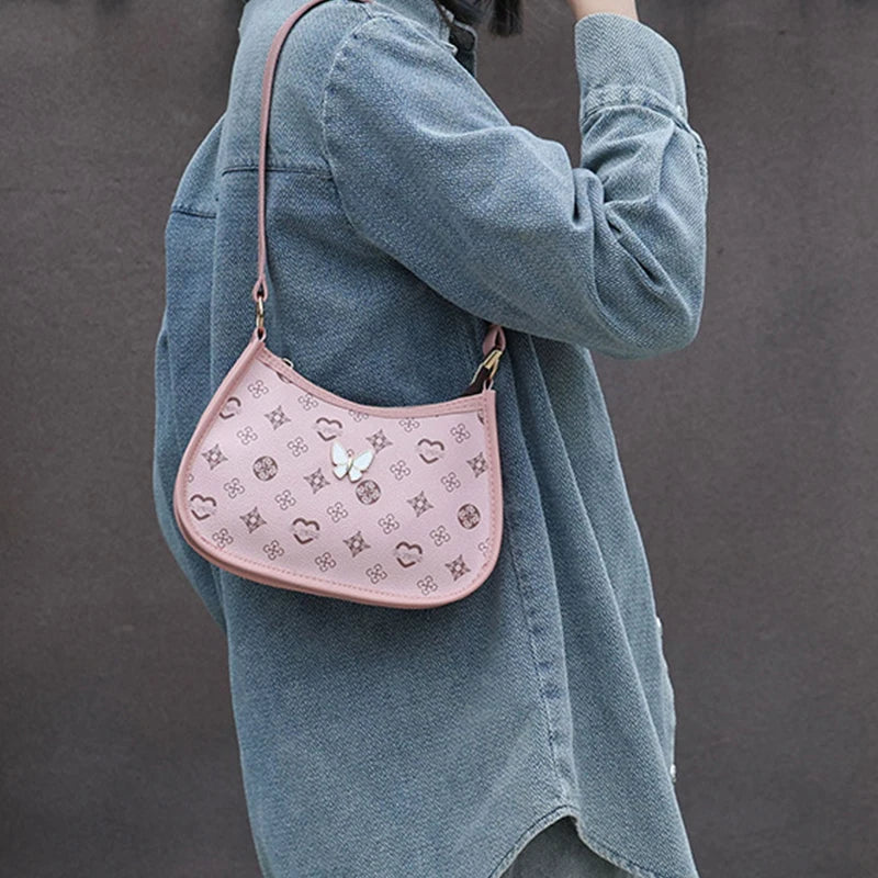 Premium Crescent Shoulder Bag – Butterfly Decor Women’s Handbag