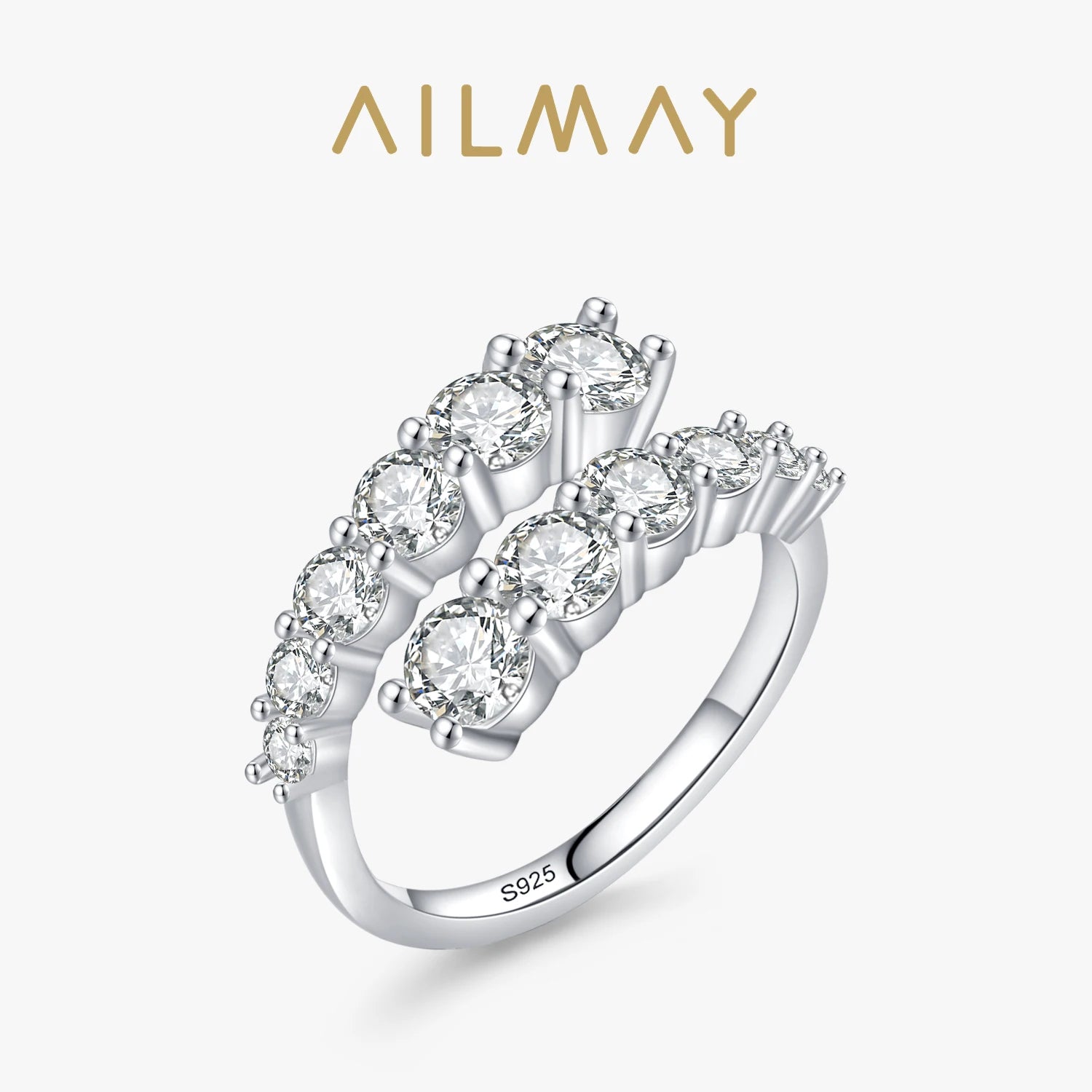 Ailmay 925 Sterling Silver Adjustable Zircon Ring