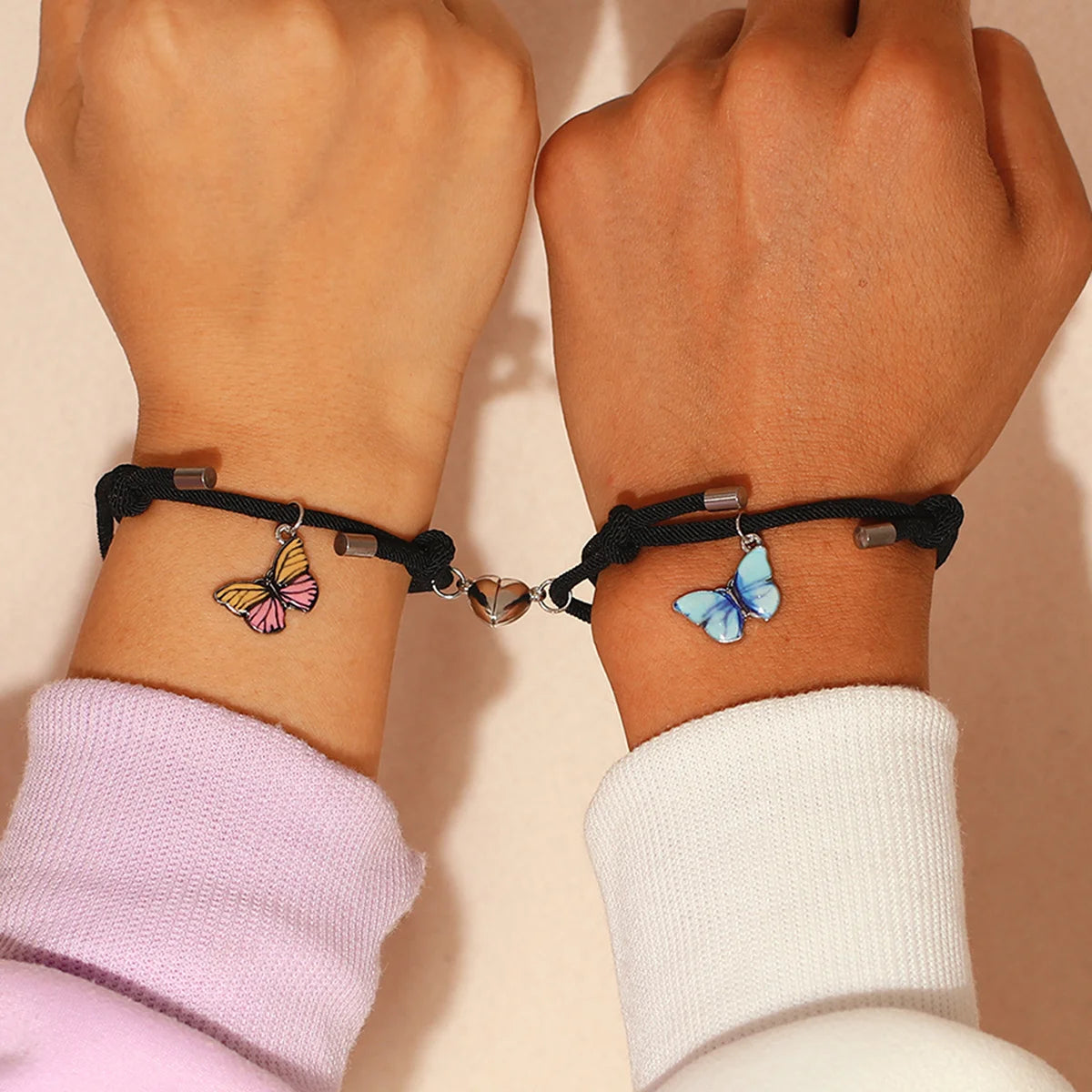 Butterfly Luminous Pendant Bracelet Set – Couples Black Rope