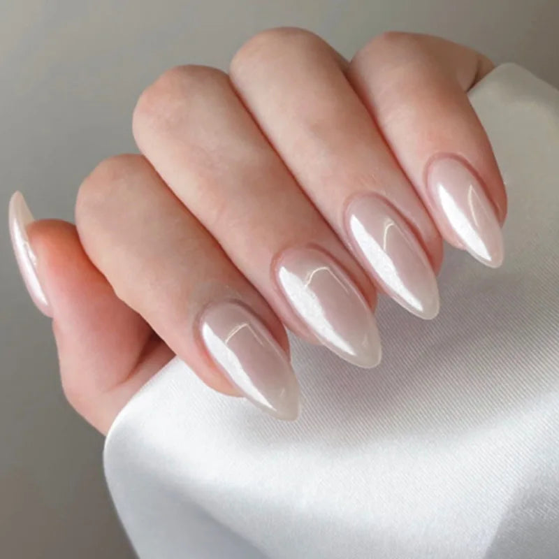 Medium Acrylic Almond Fake Nails – Removable Press-On, French Style, Europe/USA Design