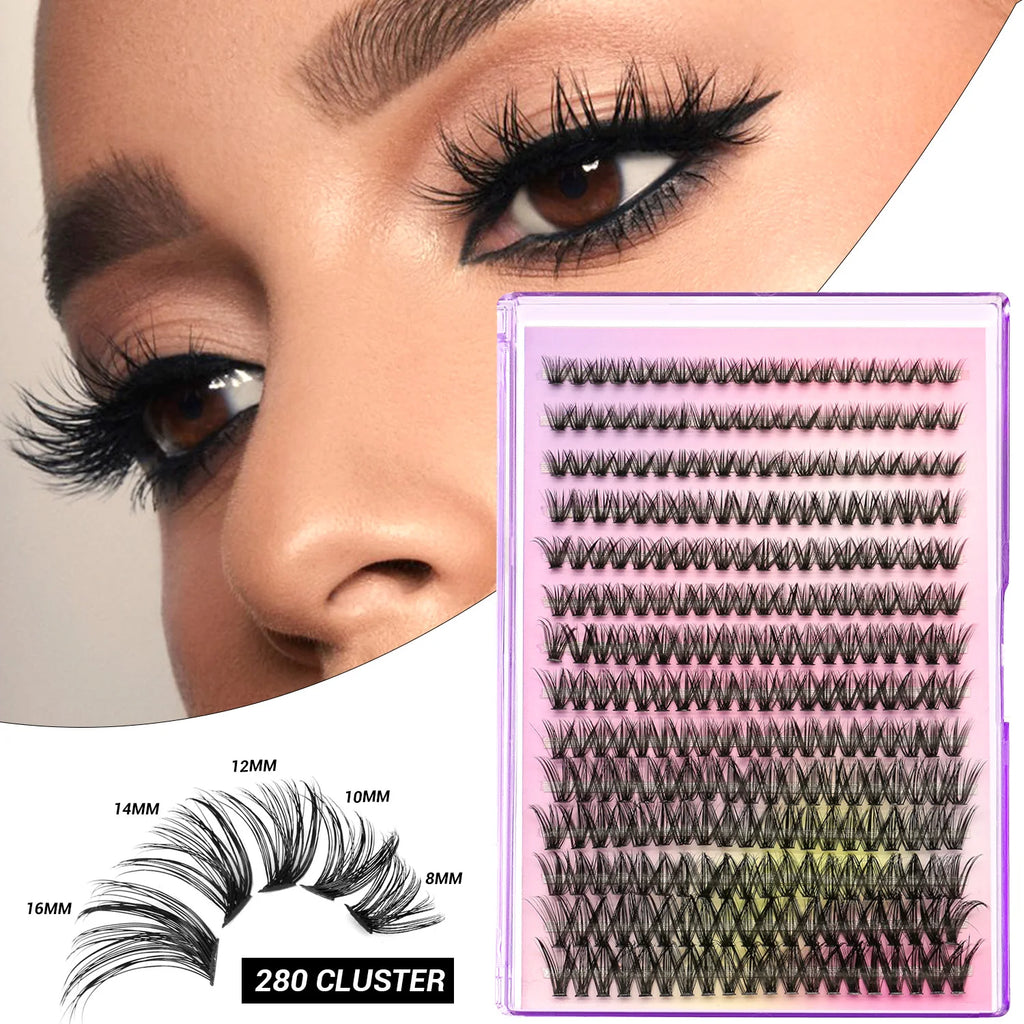 280 Clusters Individual Lashes Natural Look Soft Curly Fluffy Cluster Lashes DIY Eyelash Extension Personal Eyelash Makeup Tool