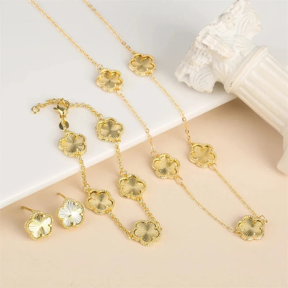 Five-Leaf Flower Jewelry Set – Bracelet & Necklace for Women