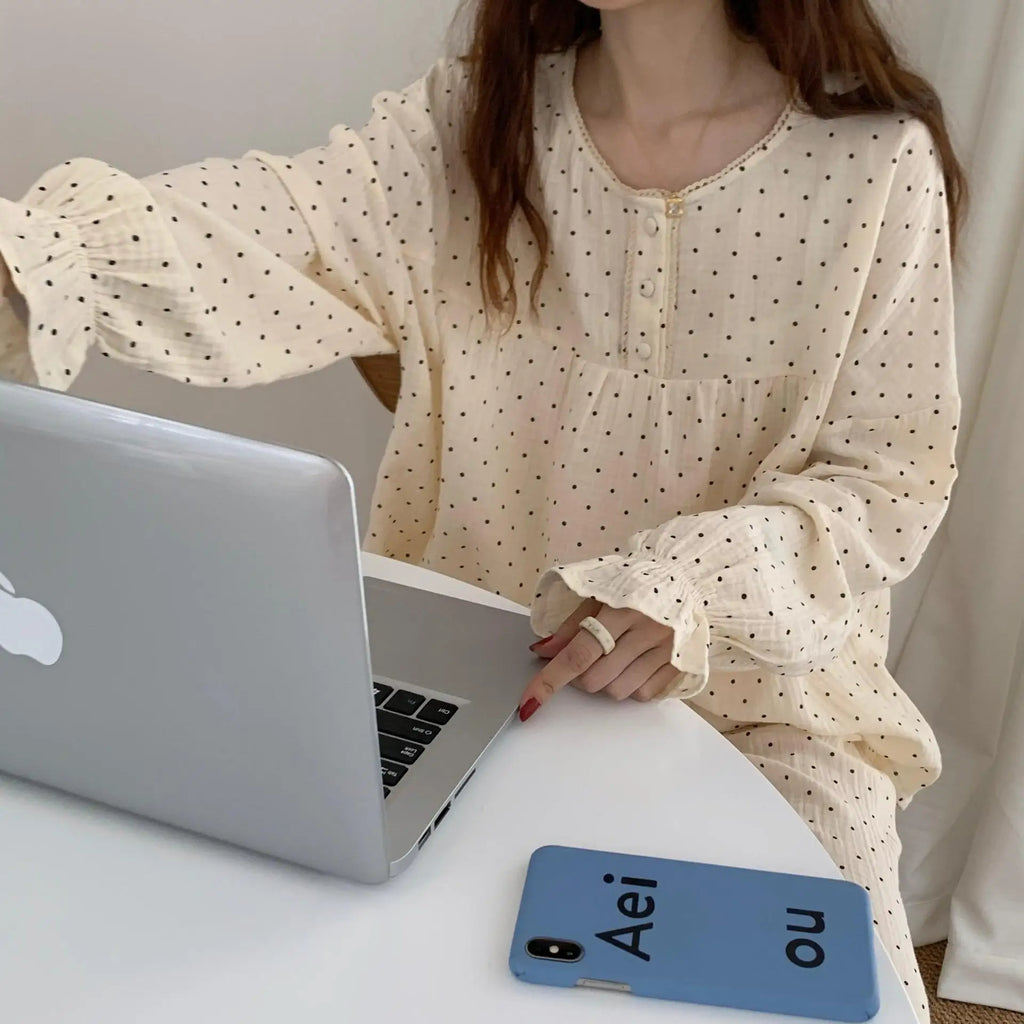 Ladies’ Korean-Style Long Sleeve & Pants Pajama Set – Loose Homewear