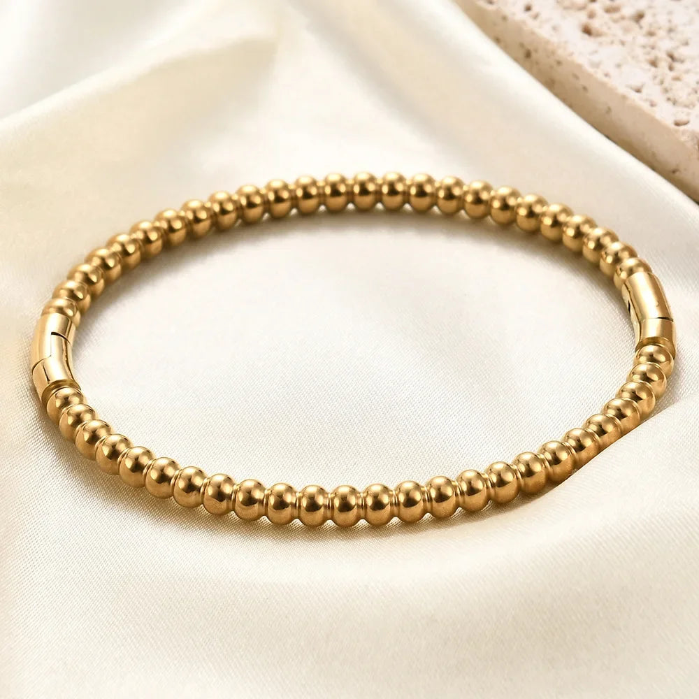 Golden Bead Adjustable Stainless Steel Bracelet – Women’s Fashion