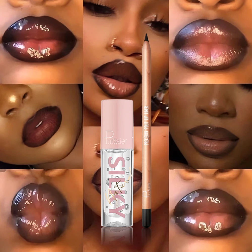 Black Lip Liner & Clear Lip Gloss – Waterproof, Long-Lasting, Sexy Look