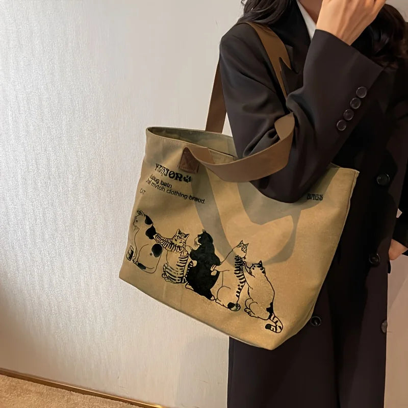 Women's Canvas Tote – Durable Shoulder Bag with Zipper