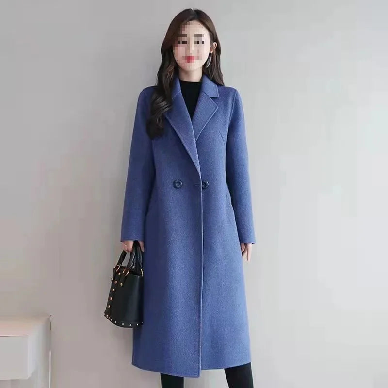 Manteau Femme Grande Taille Mi-Long – Laine, Coupe Ample, Style Coréen, Printemps/Automne, Polyester Épaissi