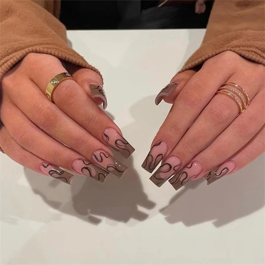 24pcs Wine Red Glitter Gradient Press-On Nails