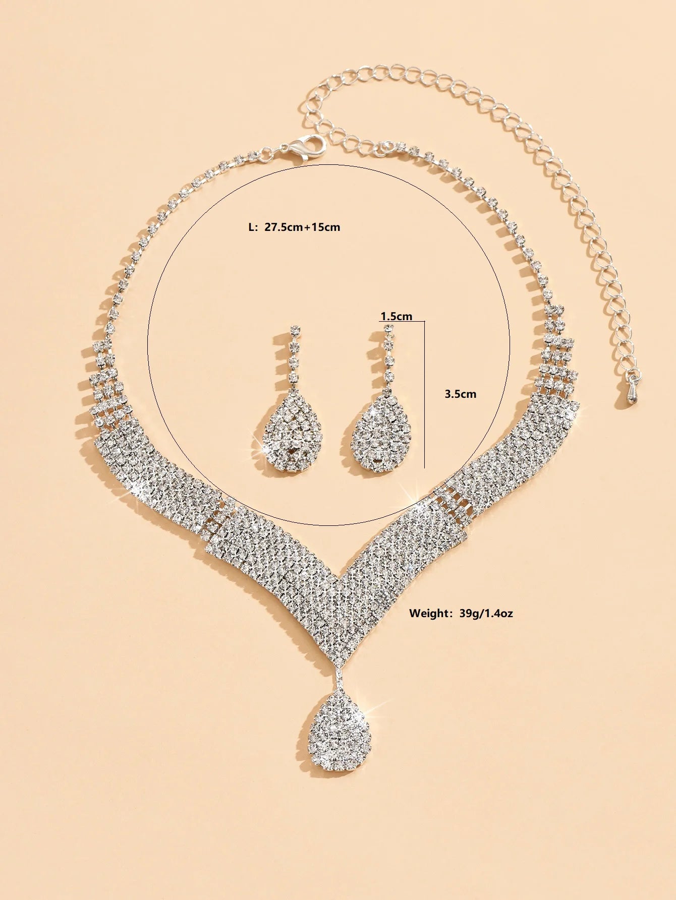 3pcs Rhinestone Jewelry Set for Women’s Weddings