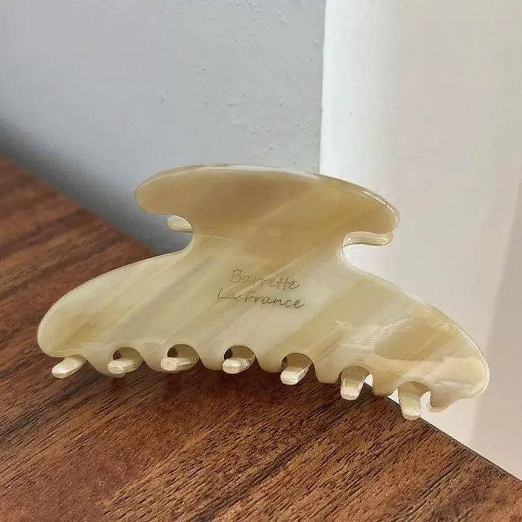 Vintage French Hair Clip – Two-Tone Wood & Marble Design