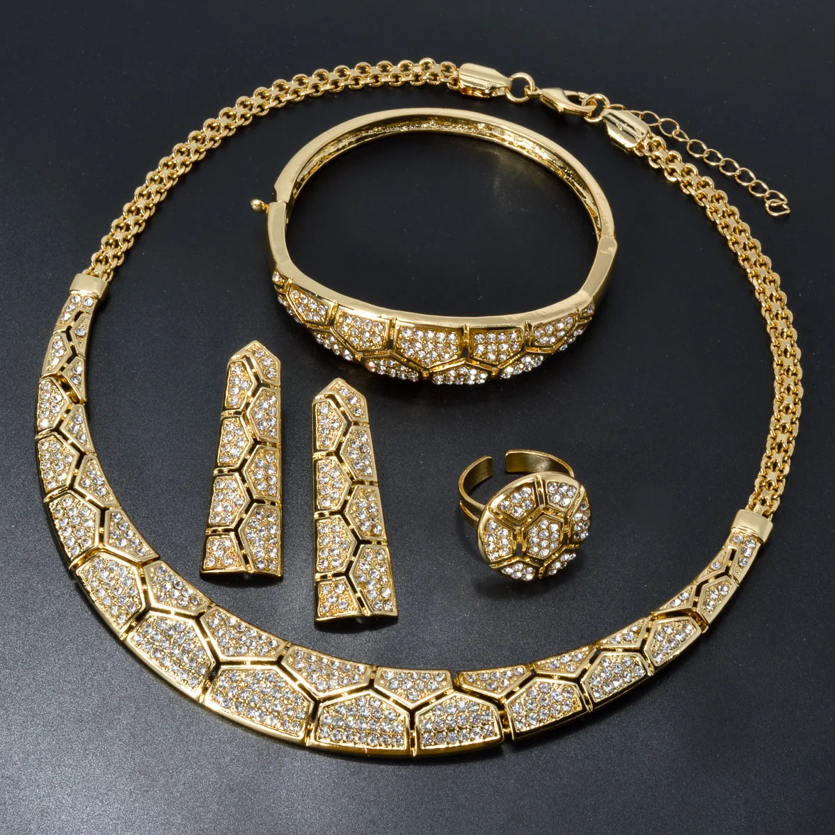 Sunny Jewelry Bridal Set – Gold Plated Earrings, Necklace, Bracelet & Ring