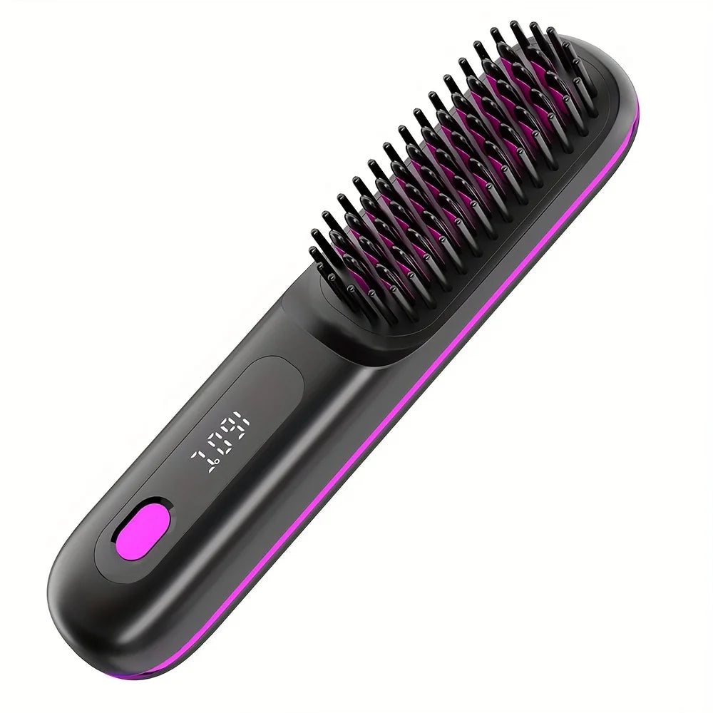 Cordless Hair Straightener Brush – Hot Comb, USB Type-C, Anti-Scald, Rechargeable