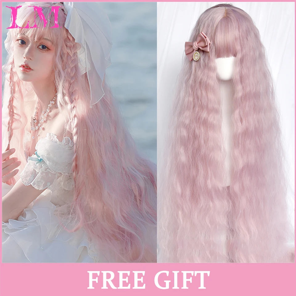 LM Cosplay Wig – 24" Long, Straight Pink, Bangs, Heat-Resistant